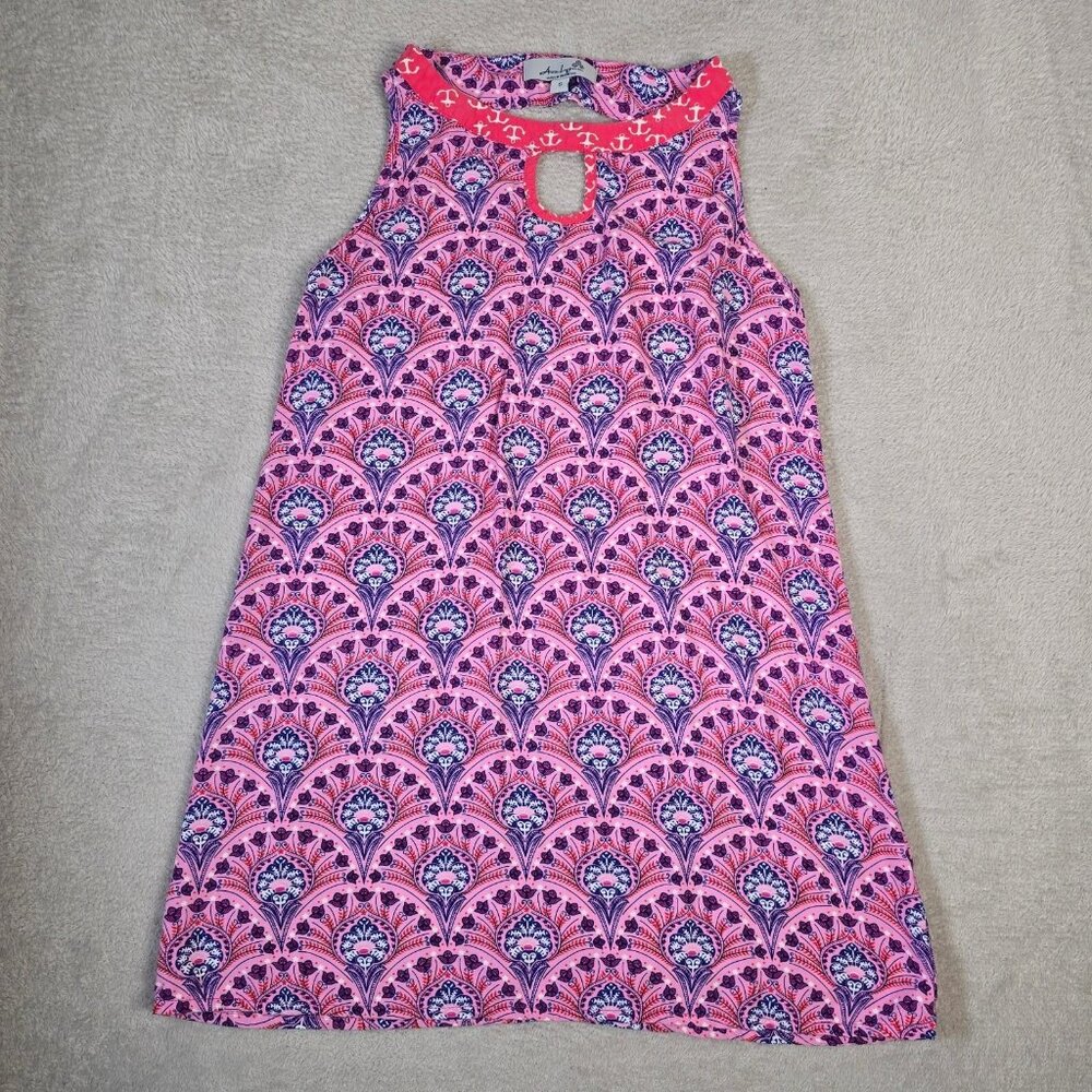 Ava Lynn Halter Dress Size Small Pink Geometric Nautical Art Deco Keyhole Summer